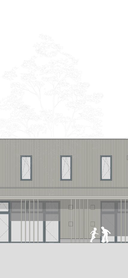 Die Fassade eine neuer neuen Kindertagesstätte in Holzbauweise | © Landherr und Partner Architekten und Stadtplaner mbB