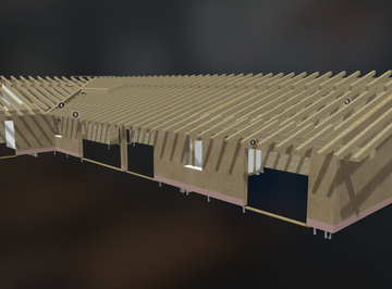Modello 3D di un edificio in legno con struttura a telaio  | © LignoAlp